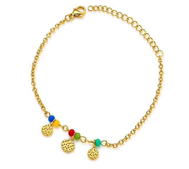 Delicate Gold Tone with Colorful Charms Chain Bracelet