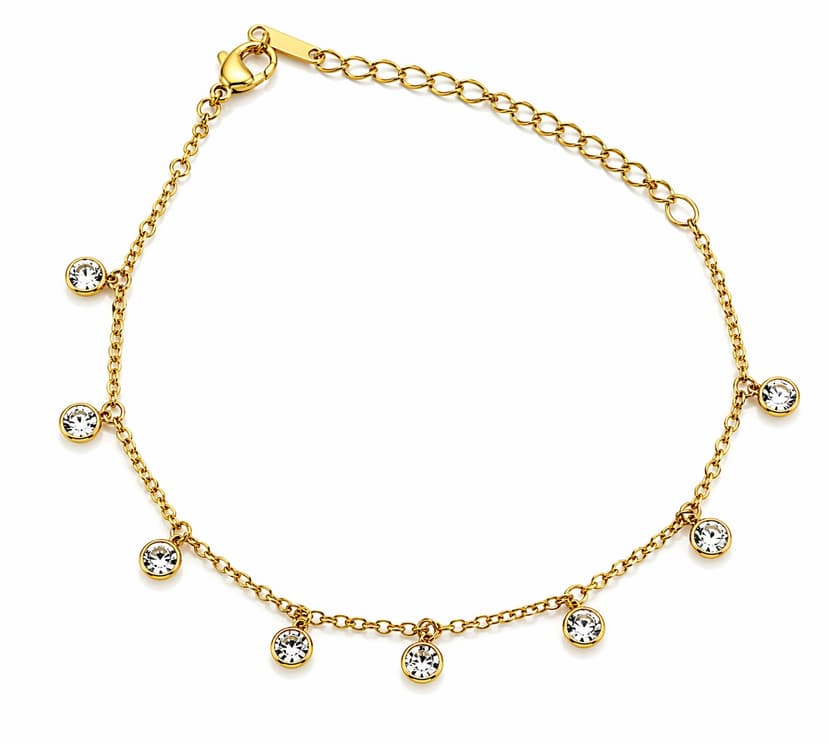 Gold Toned White Stoned Charm Chain Bracelet