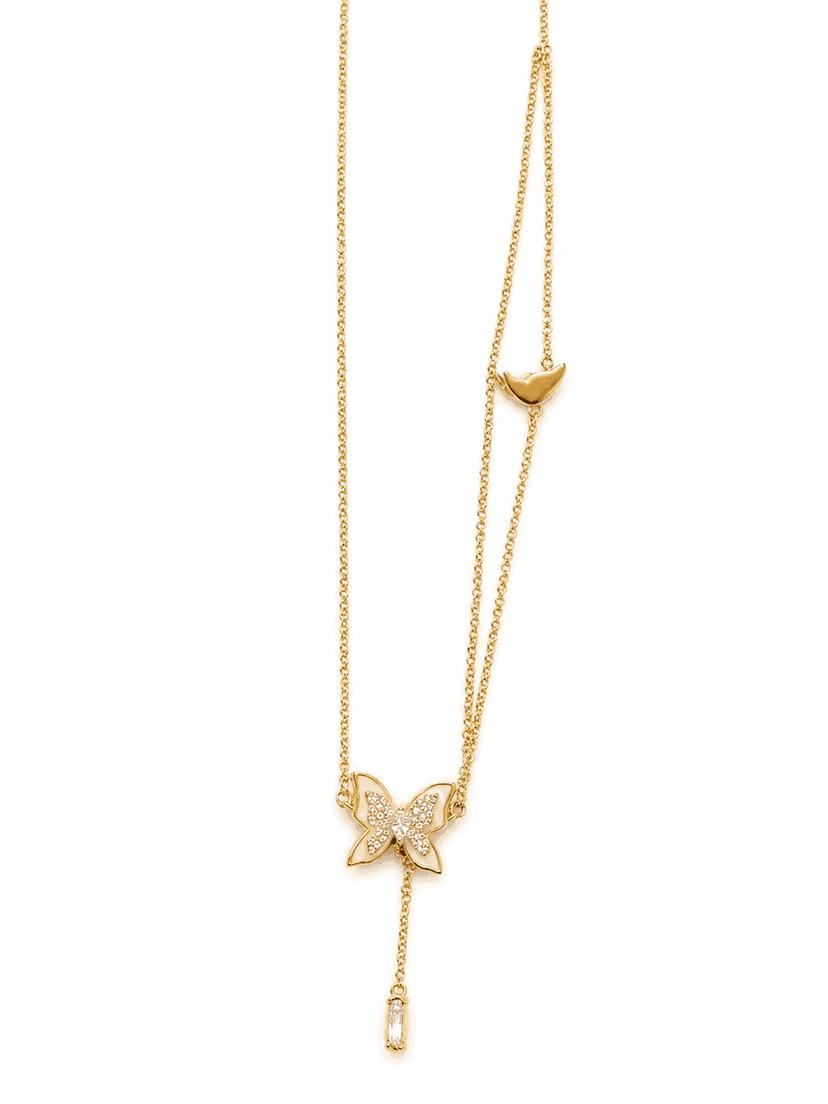 Gold Plated Double Layered Butterfly Necklace