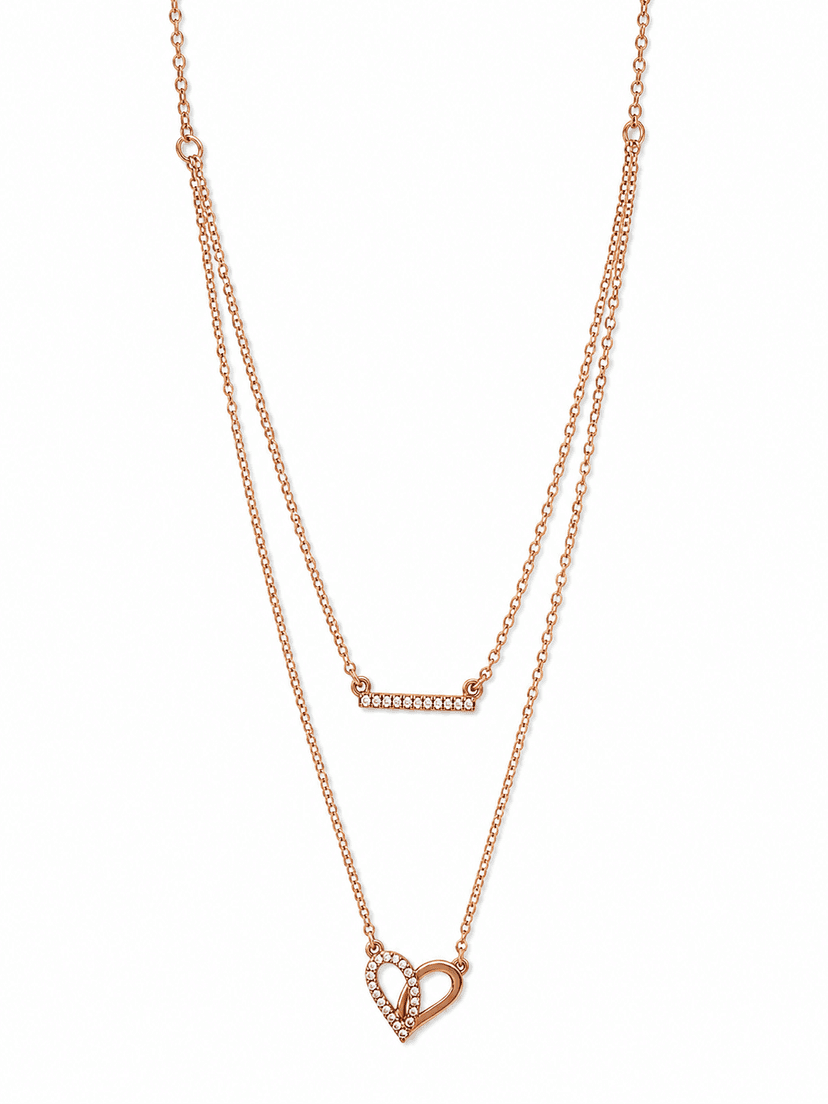 Rose Gold Plated Double Layered Heart Necklace