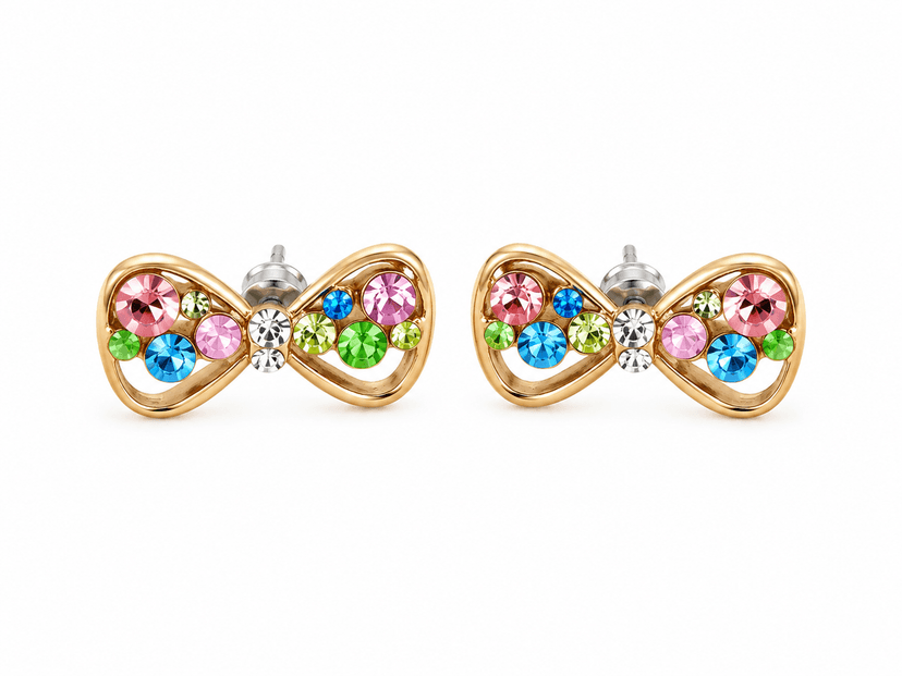 Rainbow Crystal Bow Stud Earrings
