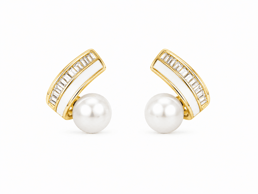 Elegant Pearl & Baguette Crystal Stud Earrings