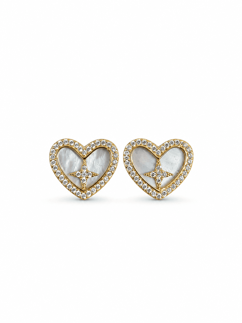 Elegant Mother of Pearl Heart Stud Earrings