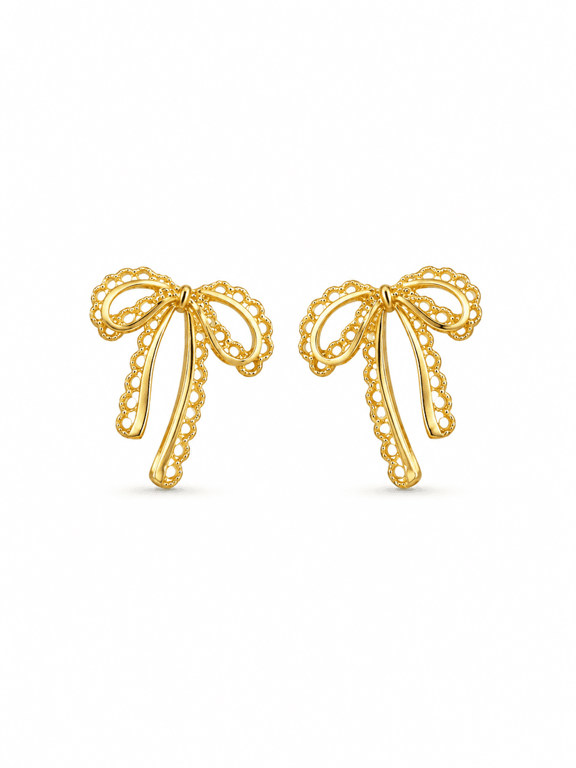 Elegant Gold Bow Stud Earrings