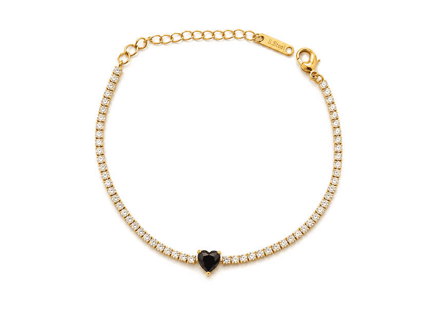 Elegant Black Heart Crystal Tennis Bracelet
