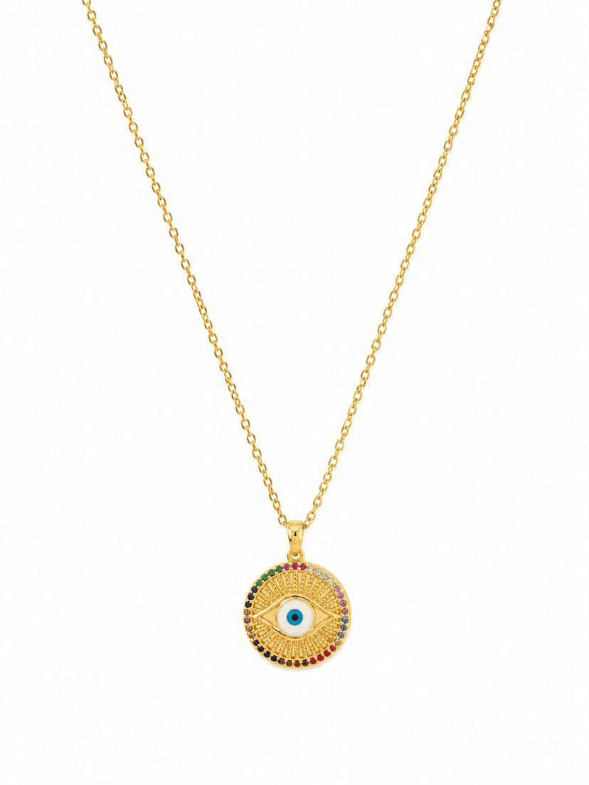 Elegant Evil Eye Sunburst Pendant Necklace