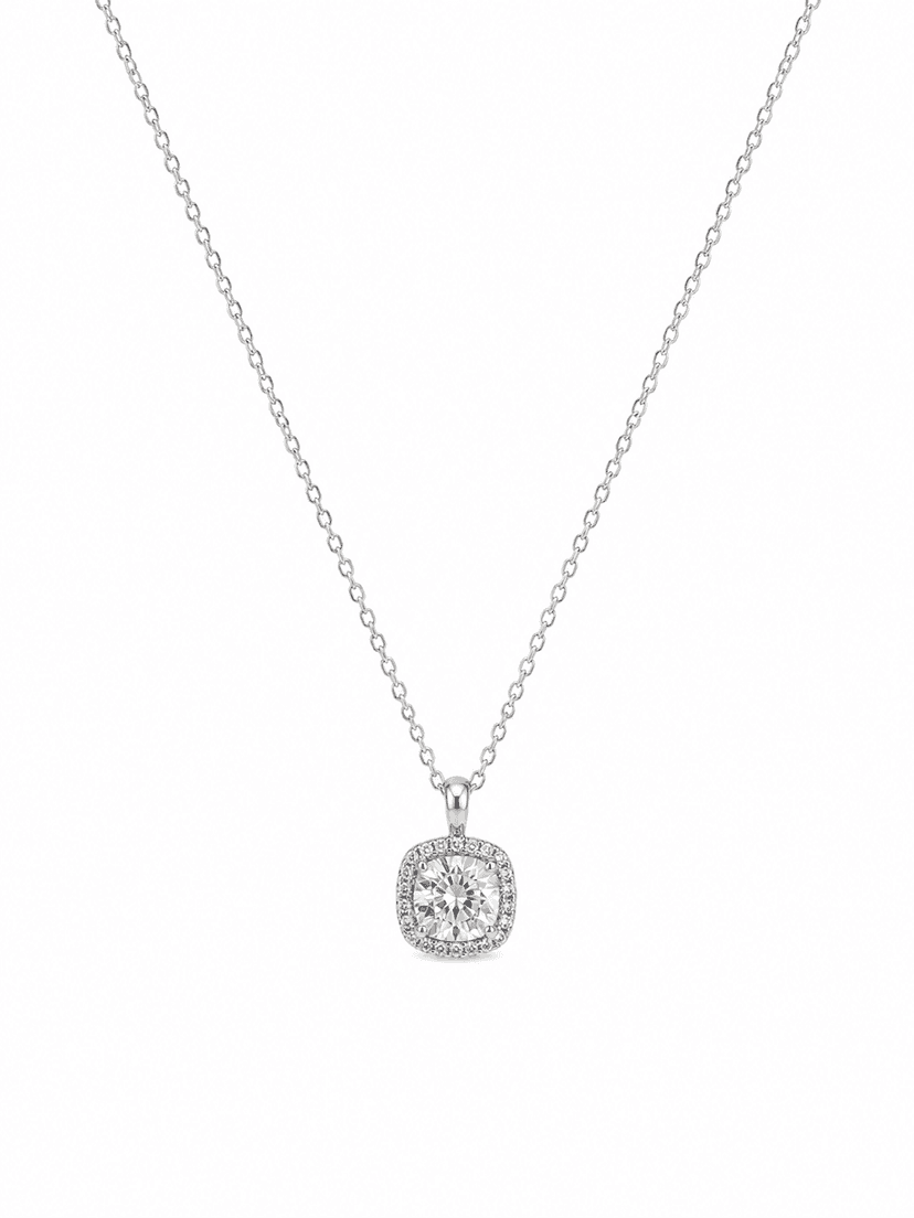 Elegant Silver Halo Crystal Pendant Necklace