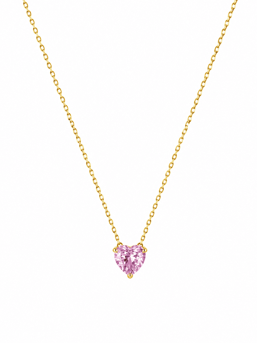 Elegant Pink Heart Crystal Pendant Necklace