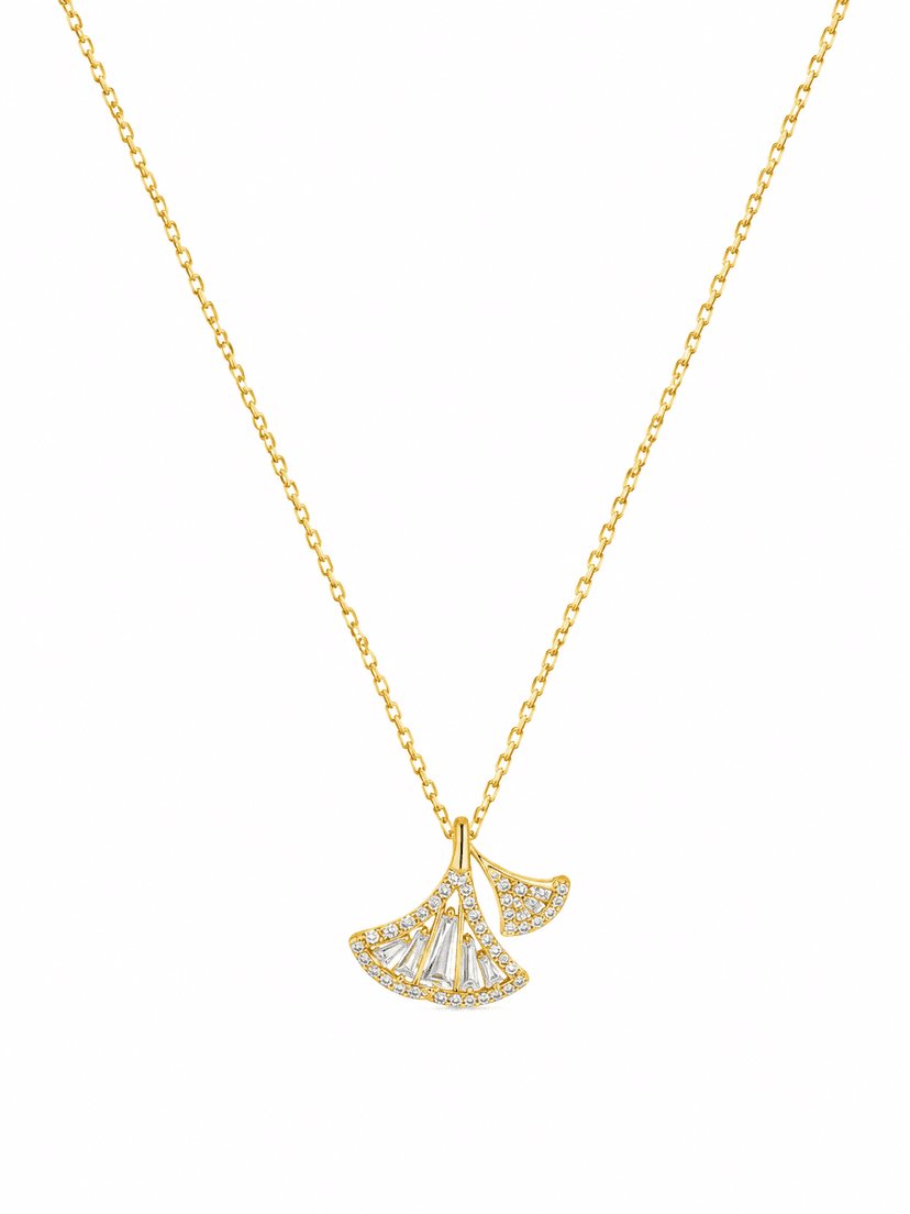 Elegant Ginkgo Leaf Crystal Pendant Necklace