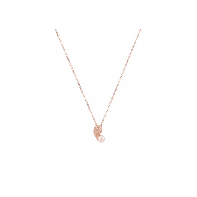 Elegant Rose Gold Feather Pearl Pendant Necklace