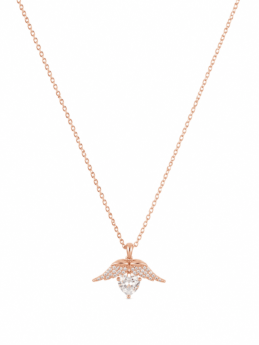 Elegant Rose Gold Angel Wings Crystal Pendant Necklace