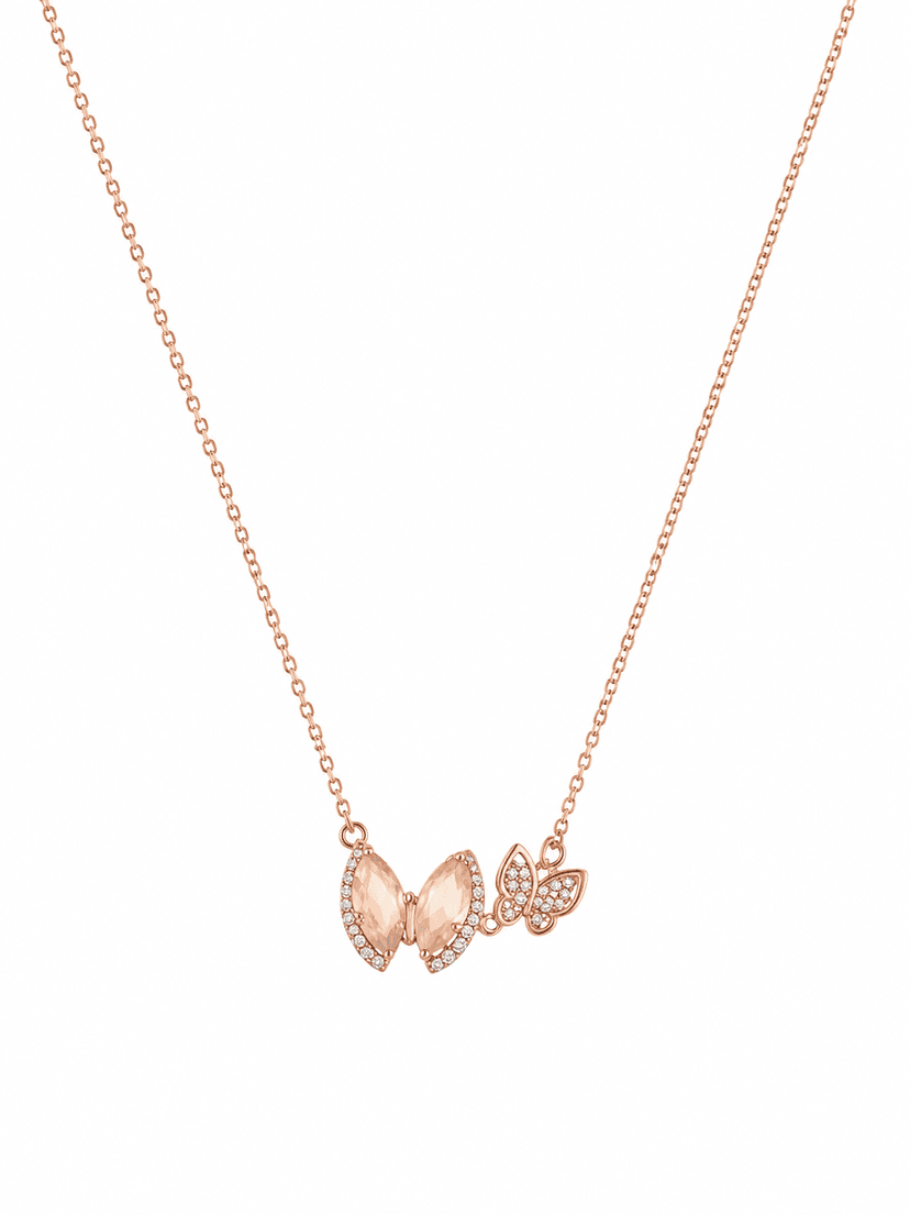 Elegant Rose Gold Butterfly Crystal Pendant Necklace