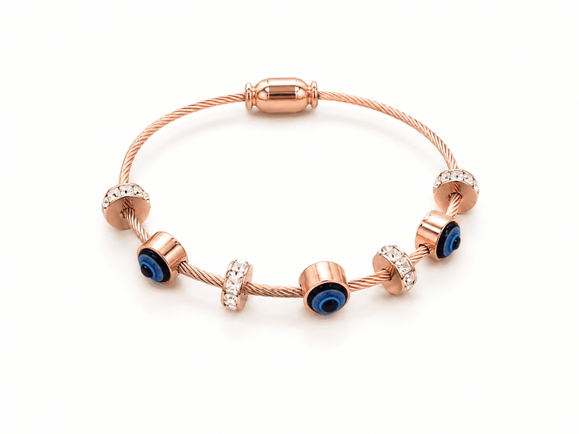 Elegant Rose Gold Evil Eye Charm Bracelet (small size)