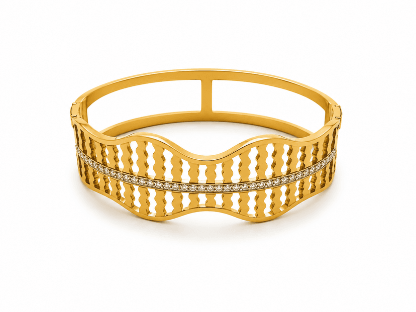 Luxury Wave Crystal Gold Bangle Bracelet