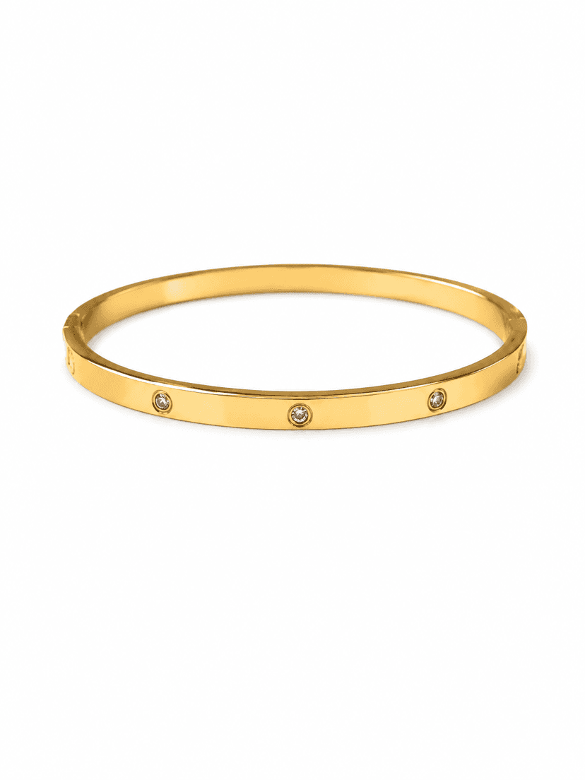 Minimalist Gold-Toned Crystal Station Bangle