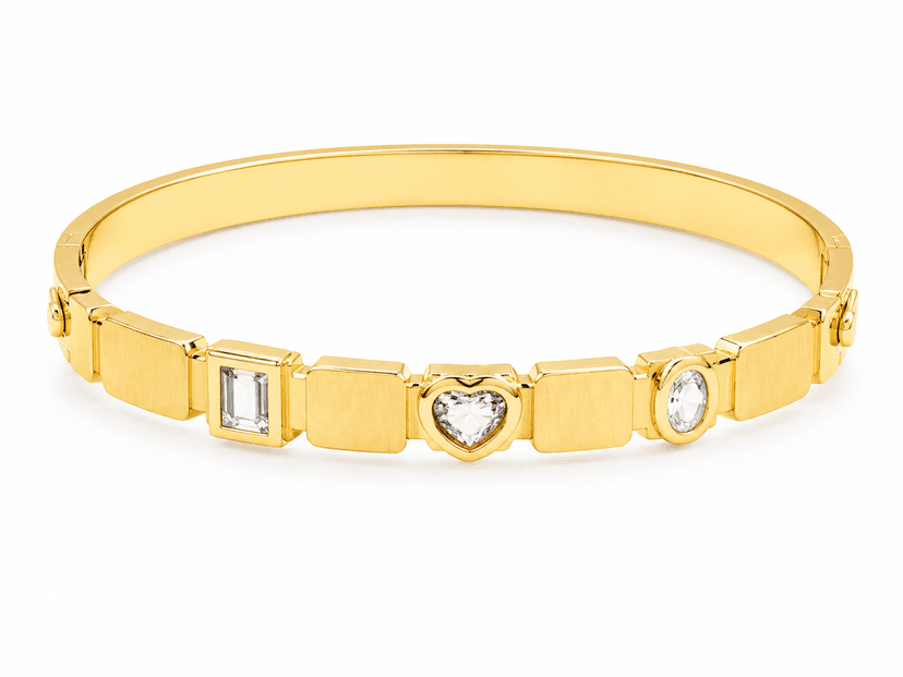 Elegant Gold-Tone Geometric Crystal Bangle Bracelet