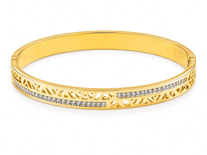 Geometric Crystal Cutwork Gold Bracelet