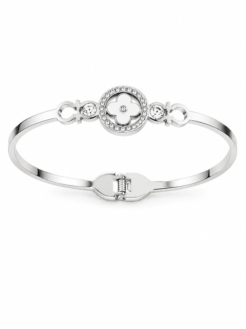 Luminous Clover Crystal Silver Bracelet