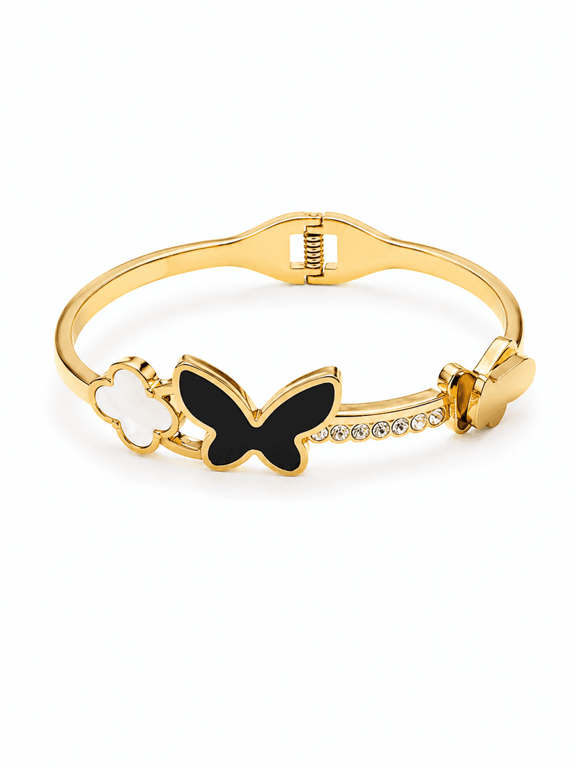 Butterfly & Clover Crystal Gold Bracelet