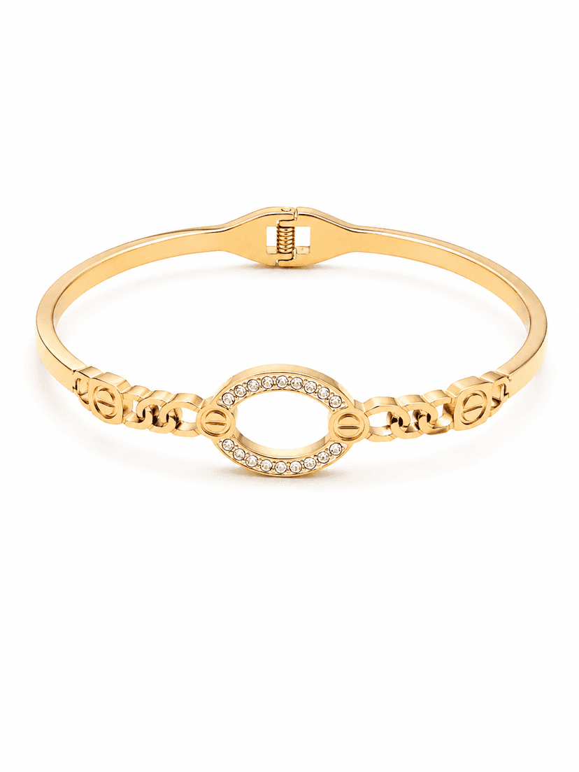 Elegant Crystal Oval Link Gold Bracelet