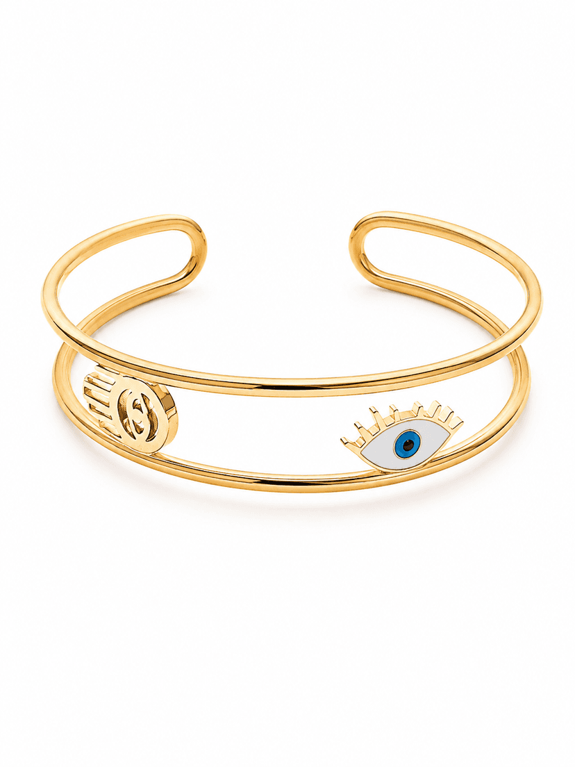 Evil Eye Double Band Gold Cuff Bracelet