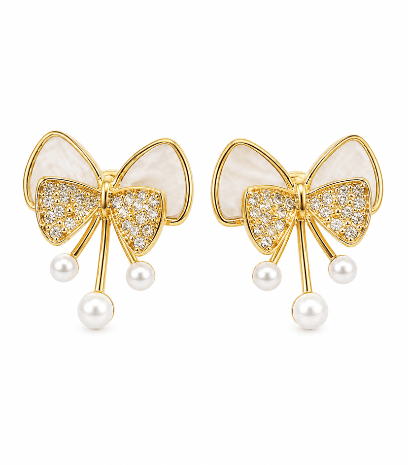 Elegant Pearl Bow Crystal Stud Earrings