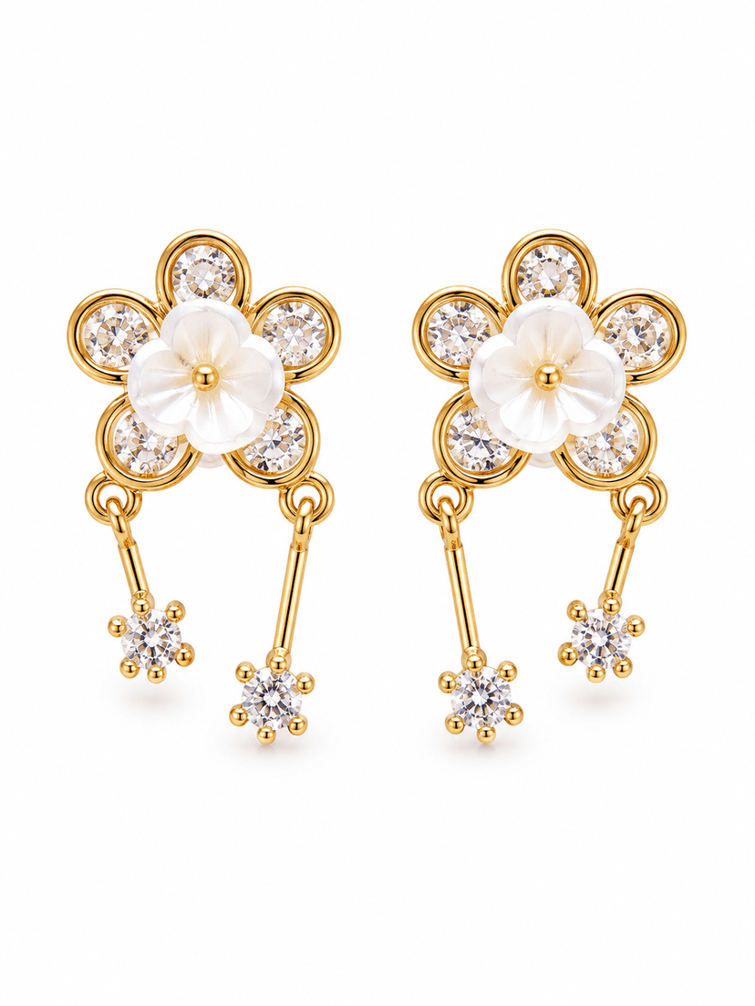Floral Blossom Pearl Drop Earrings